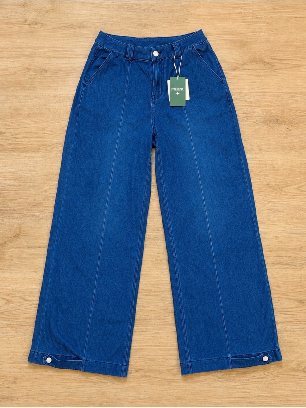 HALARA Wide Leg Flare Jeans in Deep Blue Denim
